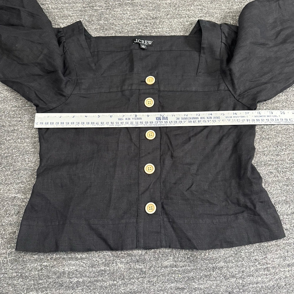 J Crew Shirt Women Small Square Neck Button Front Linen Top Black Peasant Blouse - Picture 6 of 10